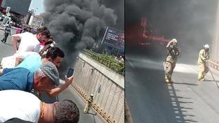 Ümraniye'de korku dolu anlar! İETT otobüsü alev alev yandı