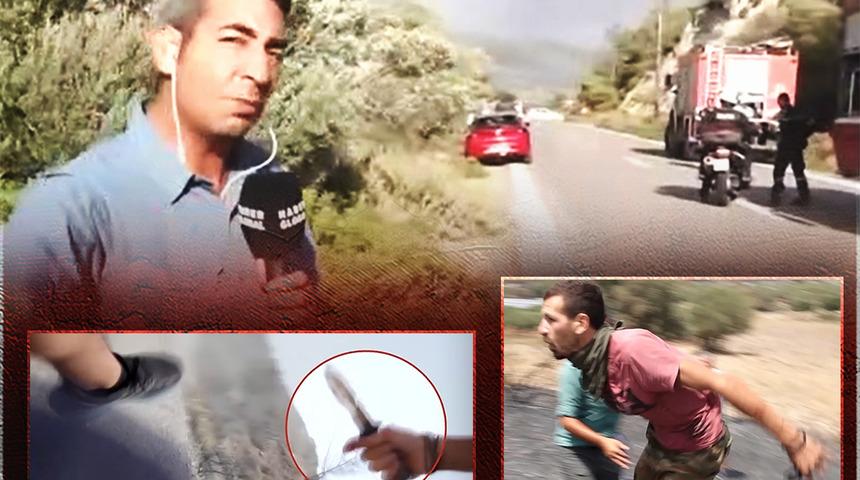 Rodos'taki orman yangınını görüntüleyen Türk gazetecilere bıçaklı saldırı! Küfürler yağdırırken aracın bagajına koştu ve...