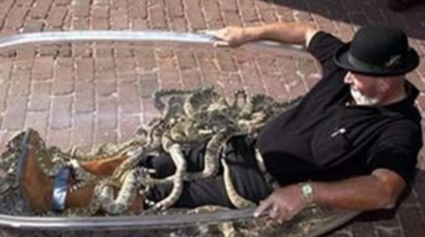 87 &ccedil;ıngıraklı yılanla 45 dakika k&uuml;vette oturdu