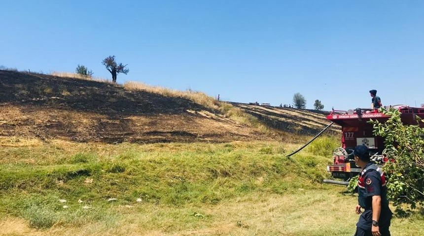Buğday hasat edilirken çıkan yangın ormana sıçramadan söndürüldü