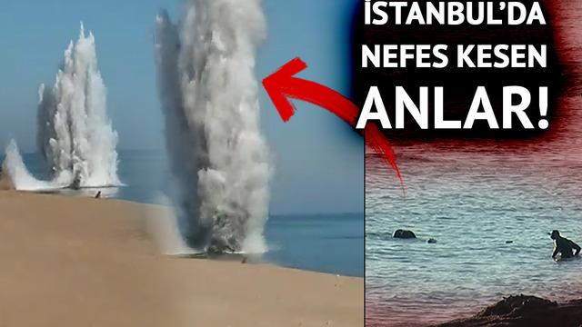 Şile'de nefes kesen anlar! Top mermileri imha edildi: Suların 30 metre yükseldiği patlama anı böyle görüntülendi