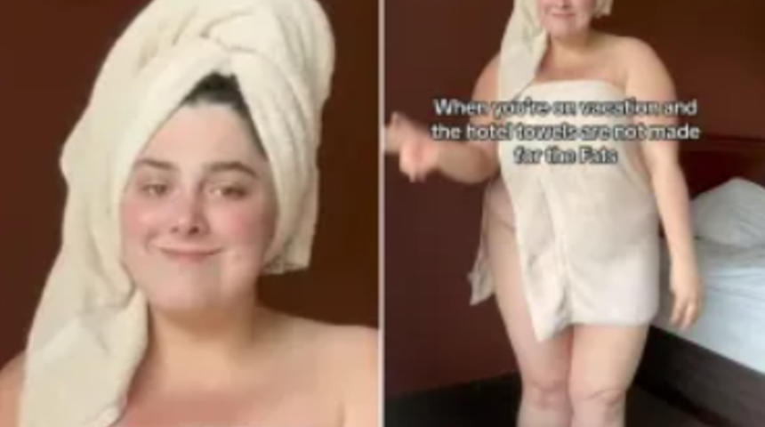 Sosyal medyadan otel havlularına isyan etti! “Büyük bedenim ve bana küçük geliyorlar”