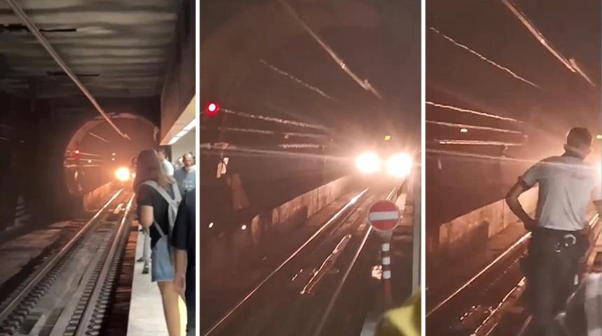 Marmaray'da korku dolu anlar! Tren gelirken raylara atladı...