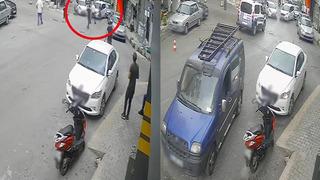 İlginç anlar kamerada: El frenini çekmeyi unutunca olanlar oldu! Kazaya gelen polis aracına ise...