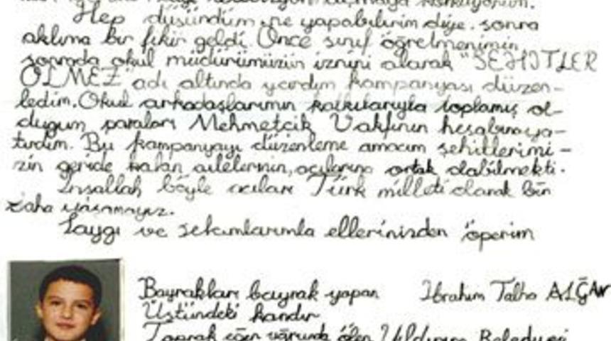 K&uuml;&ccedil;&uuml;k &ouml;ğrencisinden B&uuml;y&uuml;kanıt'a anlamlı mektup