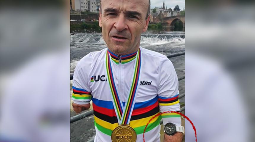 2 kolu ve 1 bacağı olmayan paralimpik bisikletçiye saat hediye edildi... Tepkiler çığ gibi büyüdü: Bisikletçiden yanıt gecikmedi!