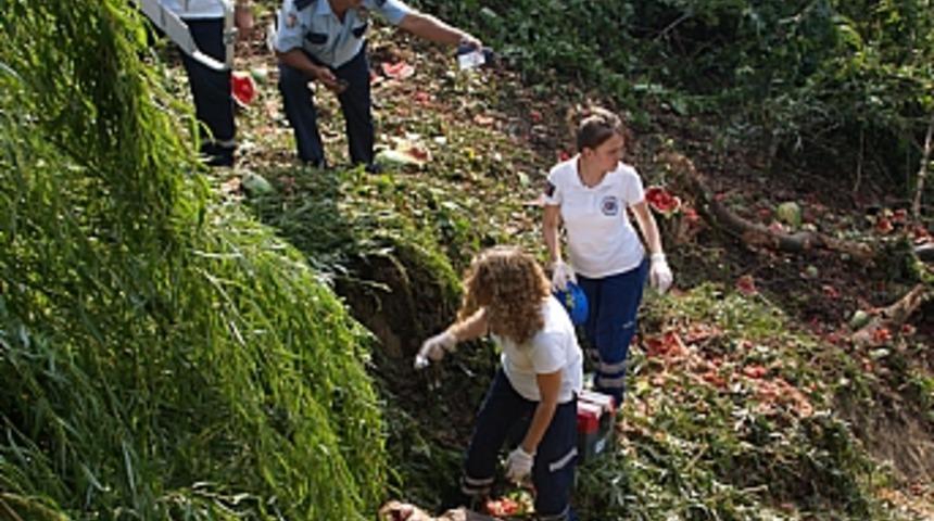 Karpuz y&uuml;kl&uuml; kamyon şarampole yuvarlandı: 1 &ouml;l&uuml;