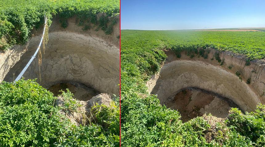 Konya'da dev obruk! Gören tedirgin oldu: 'Bir gün önce böyle bir şey yoktu'