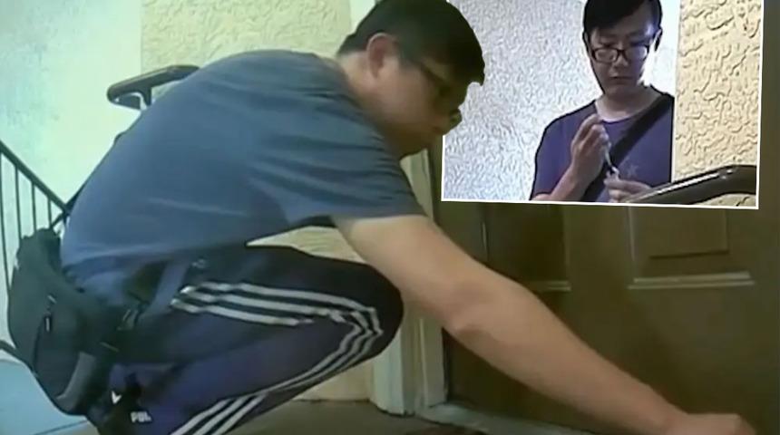 Kimya &ouml;ğrencisi komşularını zehirlemek i&ccedil;in kapı aralığından kimyasal madde enjekte etti! Saniye saniye kameralara yakalandı