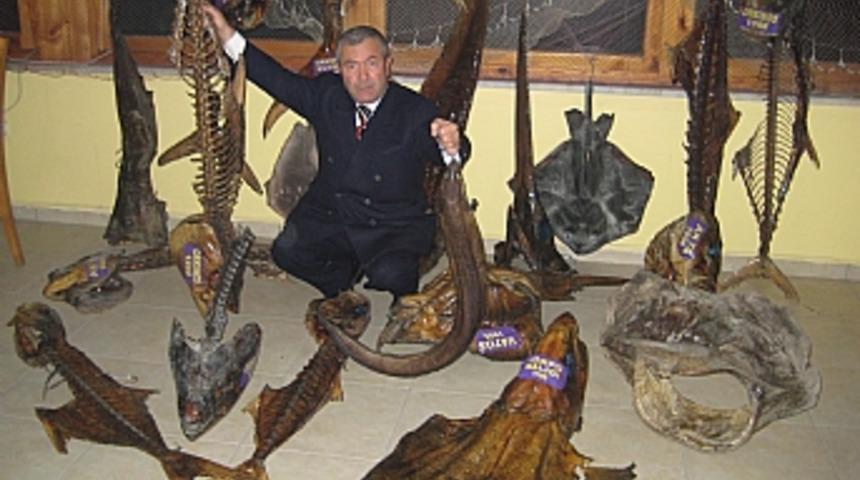 Mumyalanmış balıklarla s&uuml;sl&uuml; restorant