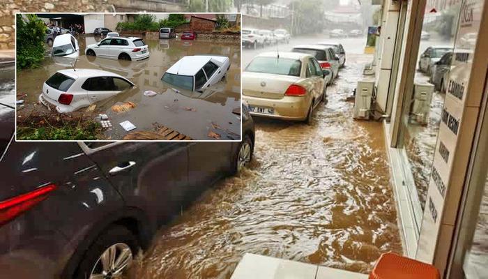 O ilde şiddetli yağmur ve dolu! Cadde ve sokaklar göle döndü… Araçlar suya gömüldü, ev ve iş yerlerini su bastı