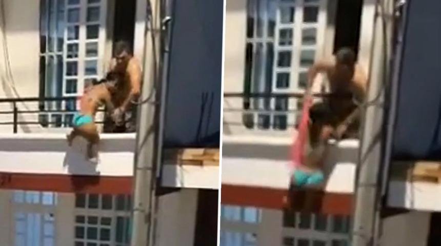 Karısı eve gelince panik yaptı! Yakalanmamak için sevgilisini balkondan böyle indirdi