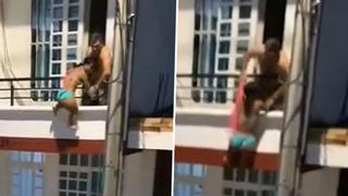 Karısı eve gelince panik yaptı! Yakalanmamak için sevgilisini balkondan böyle indirdi