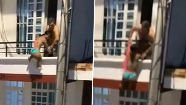 Karısı eve gelince panik yaptı! Yakalanmamak için sevgilisini balkondan böyle indirdi