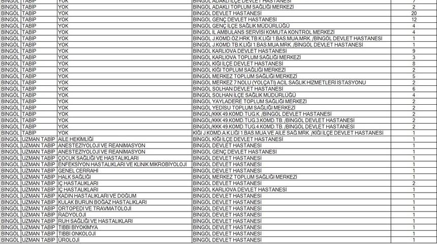 Bingöl’e 119 yeni hekim için kadro açıldı