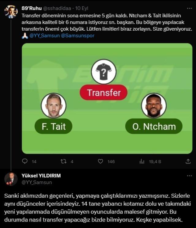 640xauto - Samsunspor Başkanı Yüksel Yıldırım'dan transfer isteyen taraftara cevap: 'Nasıl yaparız bilmiyoruz'