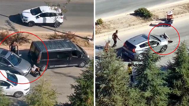 Kadın sürücü, tartıştığı kişiyi aracıyla sürükledi! Korku dolu anlar kamerada