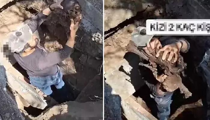 Mezardan çıkardığı cenazelerle dalga geçti! Kafatası ve kemikleri fırlatıp, sosyal medyadan paylaştı… Diyarbakır’da olay yaratan görüntü
