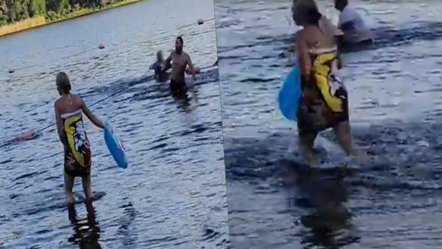 Bir anda ortaya çıkan timsah herkesi korkttu! Çığlık çığlığa kaçmaya başladılar... O anlar saniye saniye kamerada 