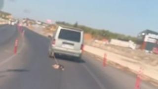 Korkunç olay! Aracına bağlayıp köpeği sürükledi