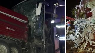 Erzurum'da korkunç kaza! Yolcu otobüsü traktör römorkuna çarptı