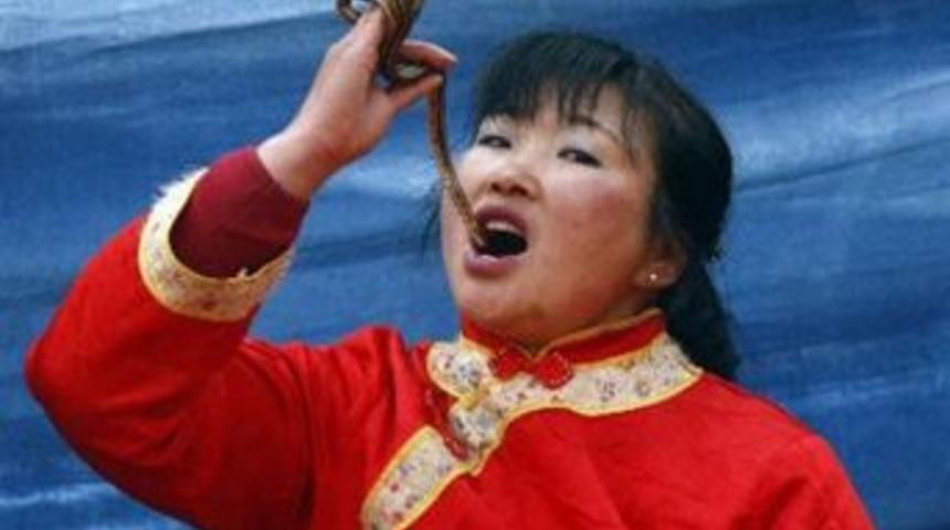 Canlı yılanı yuttu