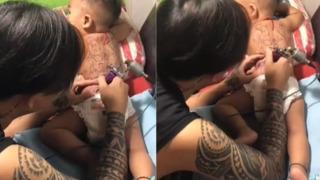 Sosyal medyada tepki çeken görüntüler! Küçük çocuğun sırtına dövme yapıldığı iddia edildi... Tepkiler sert oldu