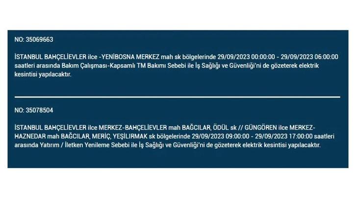 İstanbul'da elektrik kesintisi! Saatlerce sürecek! İşte 29 Eylül 2023 İstanbul elektrik kesintisi listesi... G3