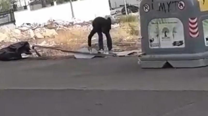 Gaziantep’te trafik uyarı işaret levhası hırsızlığı kamerada