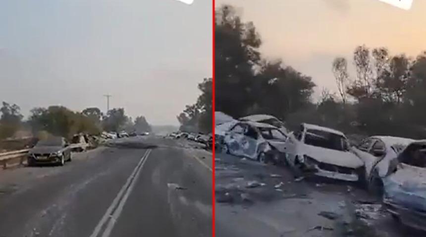 Hamas'ın geçtiği yol böyle görüntülendi! Taş taş üstünde kalmamış...