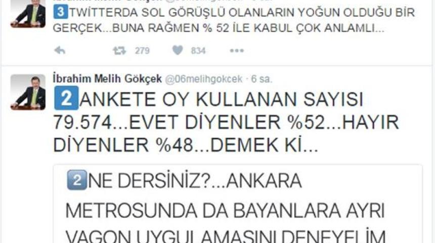 Melih Gökçek: Metrolarda kadınlara ayrı vagon uygulamasını deneyebiliriz