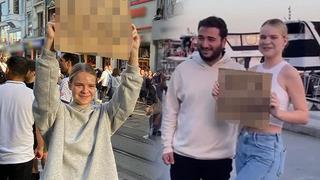 Taksim'de Belaruslu genç kadının taşıdığı dövizde yazanı görenler hayret etti! Vatandaşlar sıraya girerek fotoğraf çektirdi... Bu bir şaka değil