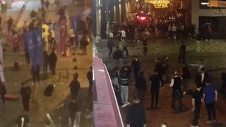 Galatasaray maçı için İstanbul'a gelen Bayern Münih taraftarı Taksim'i karıştırdı! Sandalye ve şişeler havada uçuştu