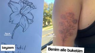 Aile üyelerinden rastgele çiçek çizmelerini istedi! O çizimleri vücuduna dövme yaptırdı... Sosyal medyada viral olmayı başardı