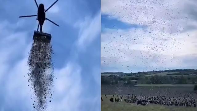 Gündem yaratan görüntüler! Binlerce kişi gelip topladı... Sosyal medya fenomeni helikopterle 1 milyon dolar dağıttı 