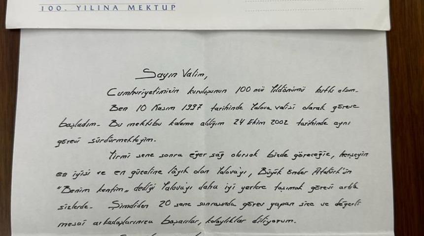 Eski Yalova Valisi Özgöl'ün 21 yıl önce yazdığı mektup Vali Kaya'ya ulaştı