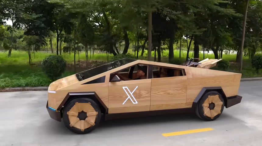 Yapımı 100 gün sürdü: Karşınızda ahşaptan Cybertruck! Elon Musk'a hediye etmek istiyor