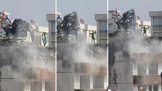 Yıkım sırasında ilginç görüntüler! Binanın çatısında böyle dans etti
