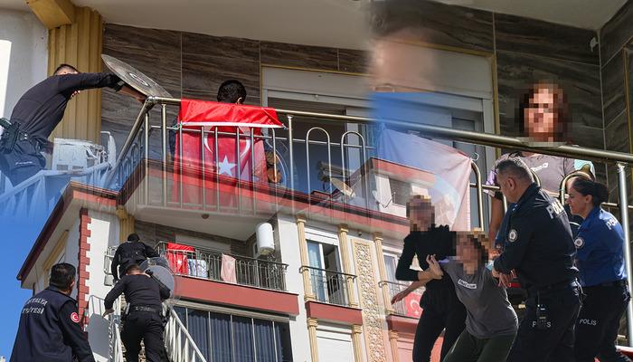 Yer: Antalya! Elde bıçak ve satırla ekiplere direndi, polis kalkanlarla balkondan girdi