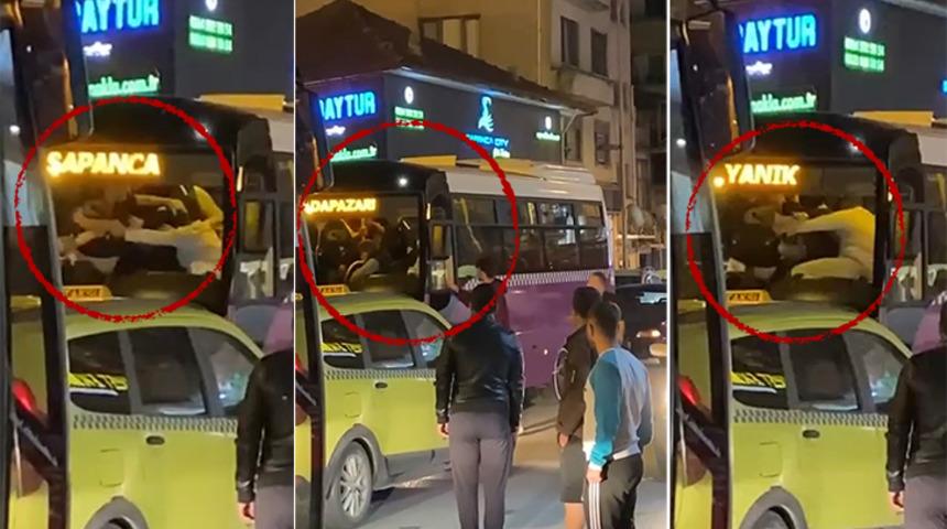 Yolcu otobüsünde tekme tokat birbirlerine girdiler! İşte o anlar...