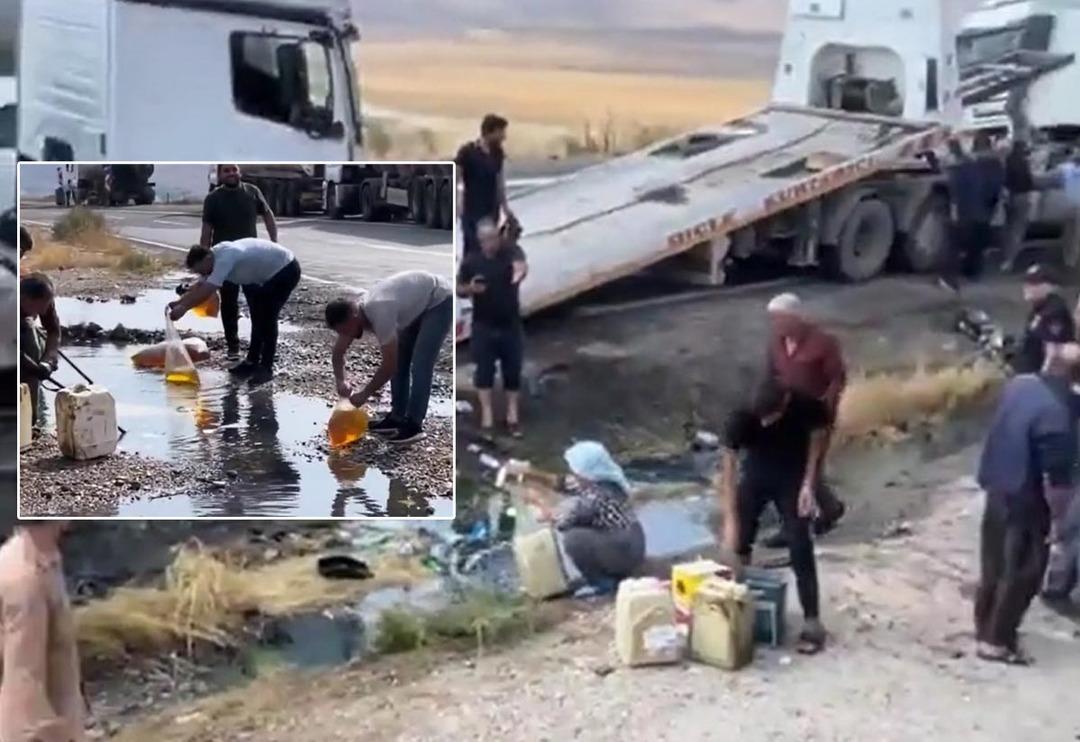 D&ouml;k&uuml;len akaryakıtı poşetlere, bidonlara doldurdular! Yer: Şırnak... Sosyal medya TIR kazası sonrası şaşkına &ccedil;eviren g&ouml;r&uuml;nt&uuml;leri konuşuyor