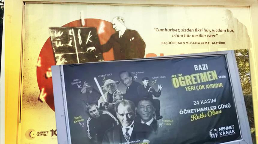 Öğretmenler günü afişleri gündem yaratmıştı! Yenileri asıldı, Mustafakemalpaşa Belediye Başkanı'ndan açıklama geldi