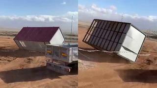 Şiddetli fırtınaya dayanamadı! Sivas’ta bir konteyner kağıt gibi savruldu