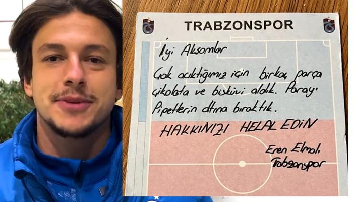 Trabzonsporlu oyuncular büfeden aldıkları çikolata ve bisküvilerin parasını not yazarak bıraktılarTrabzonspor