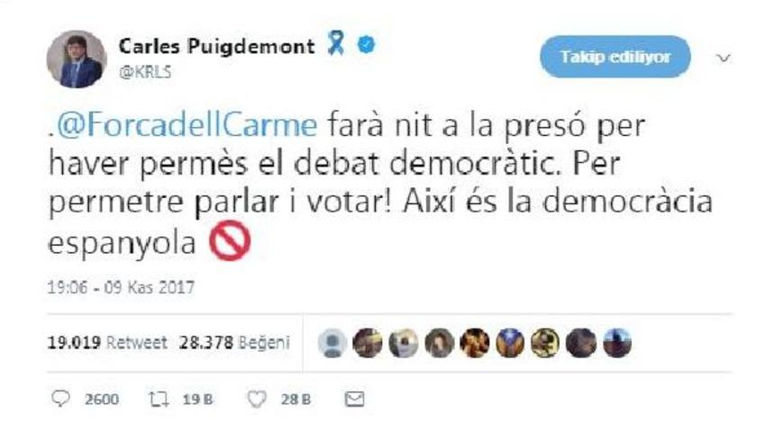 Eski katalan lider 150 bin dolar kefalet &ouml;denene kadar nezarette