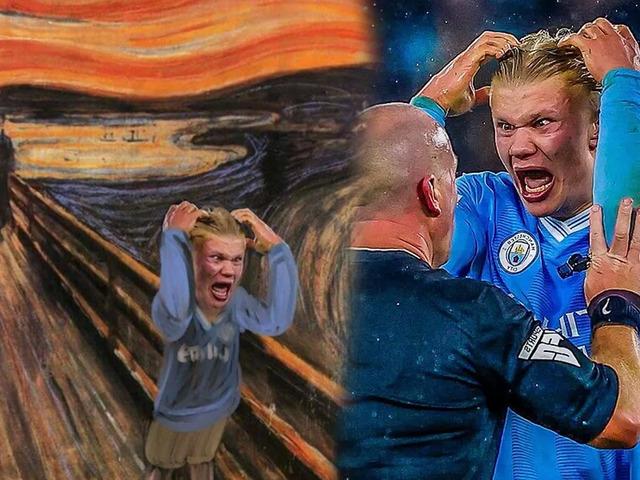 Haaland'ın hakeme tepkisi sırasındaki halleri 'Çığlık' tablosuna benzetildi, yıldız isimden yanıt gecikmedi!