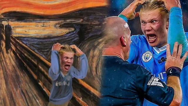 Haaland'ın hakeme tepkisi sırasındaki halleri 'Çığlık' tablosuna benzetildi, yıldız isimden yanıt gecikmedi!