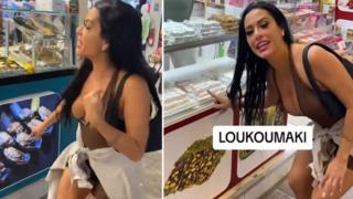 Yunan fenomen Türk esnafını tek tek gezdi! Ürünlerinin Yunanistan'a ait olduğuna ikna etmeye çalıştı... Ayranaki, loukoumaki, midia...