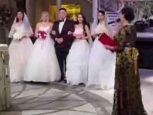 4 kadınla aynı anda evlendi! Düğün görüntüleri gündem oldu 