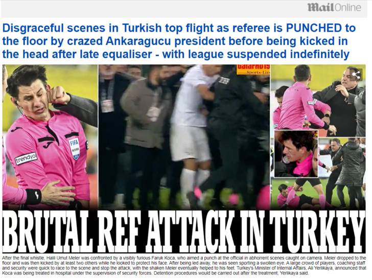 Türk futbolunun olay gecesi dünya basınında! Hakem Halil Umut Meler'e yumruklu saldırıyı manşetlerine taşıdılar G4